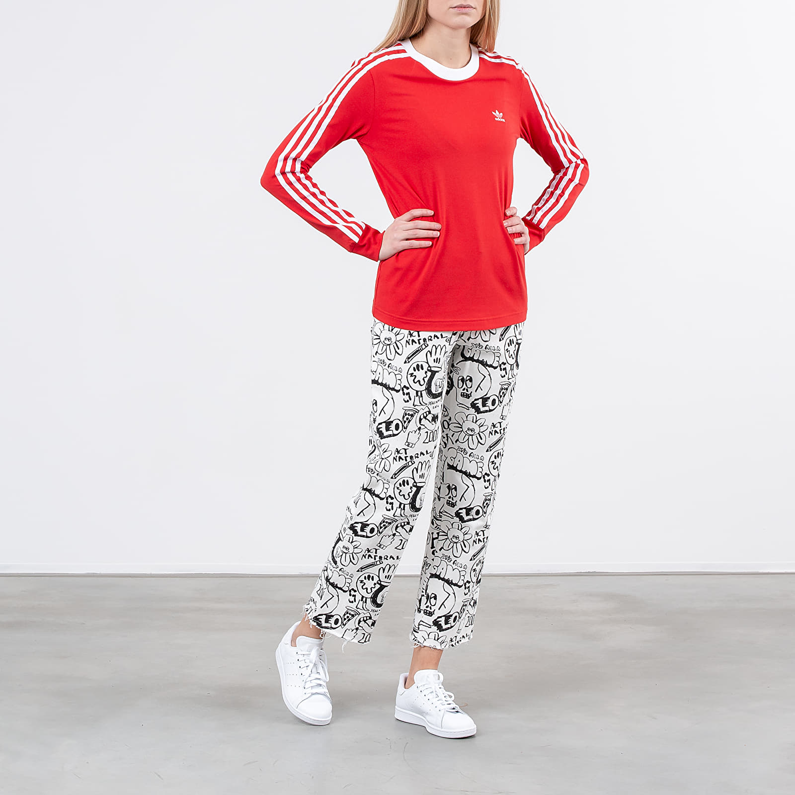 Camisetas adidas 3 Stripes Long Sleeve Tee Lush Red/ White