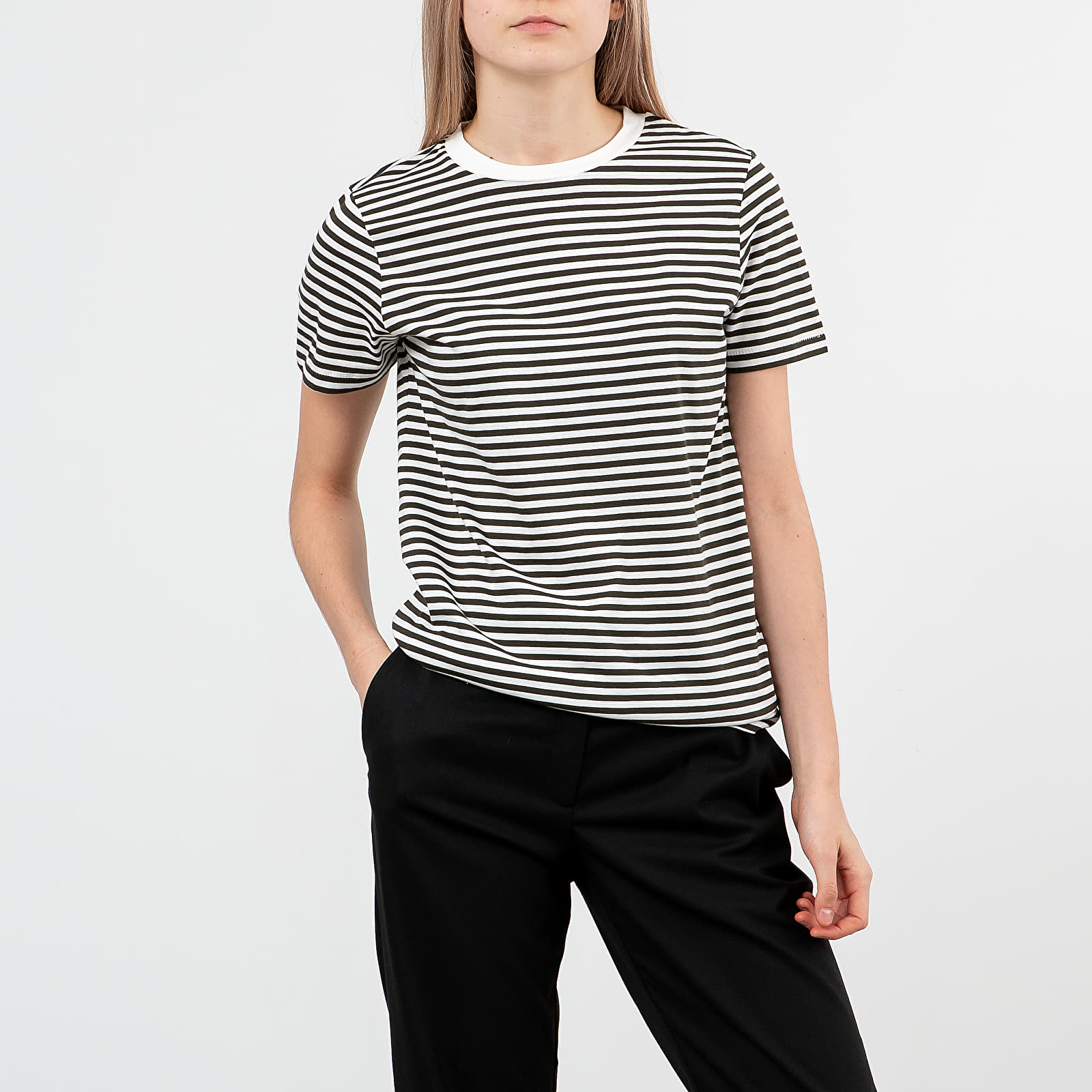 T-shirts SELECTED Striped Tee Snow White/ Black