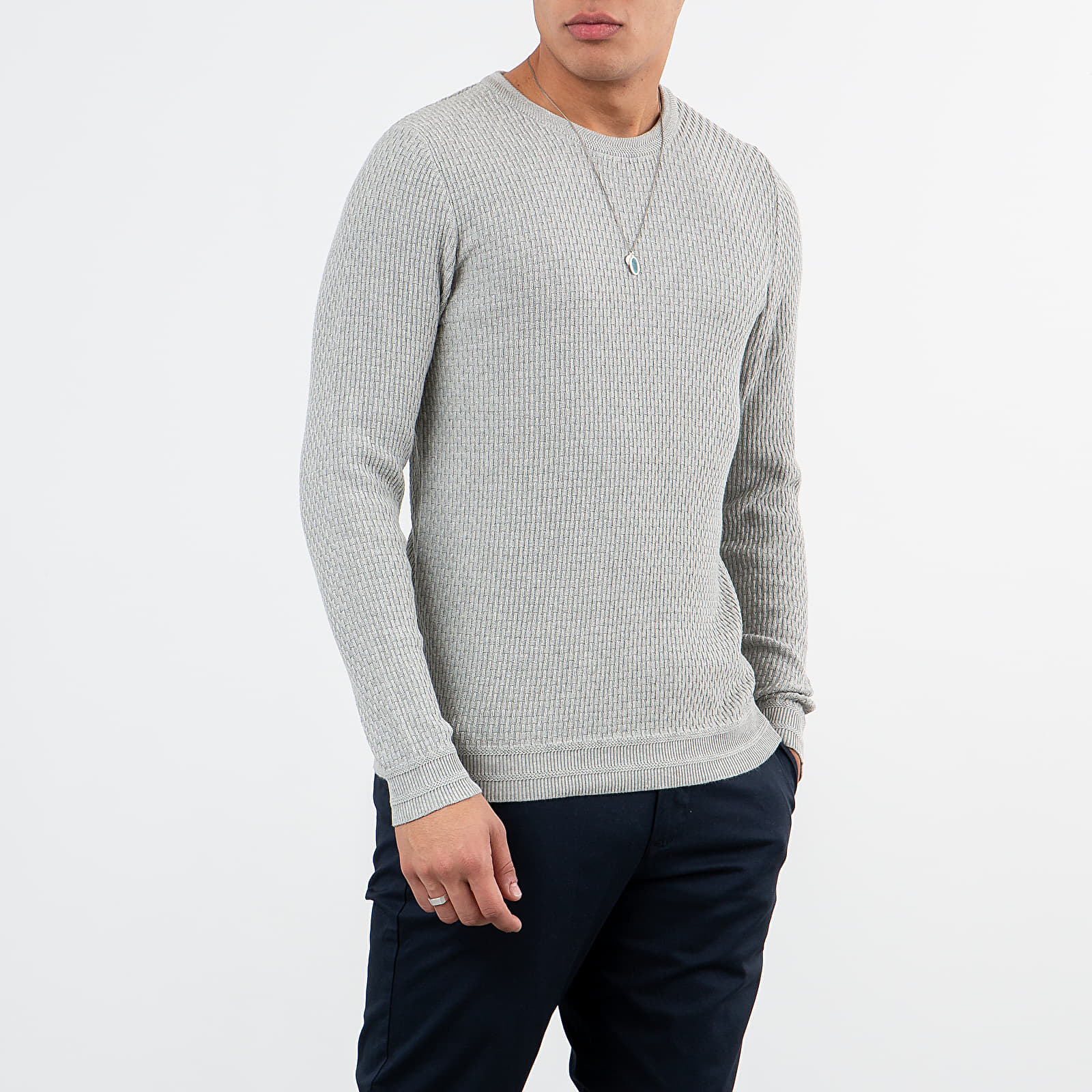 Swetry SELECTED Textured Jumper Sweatshirt Light Grey Melange