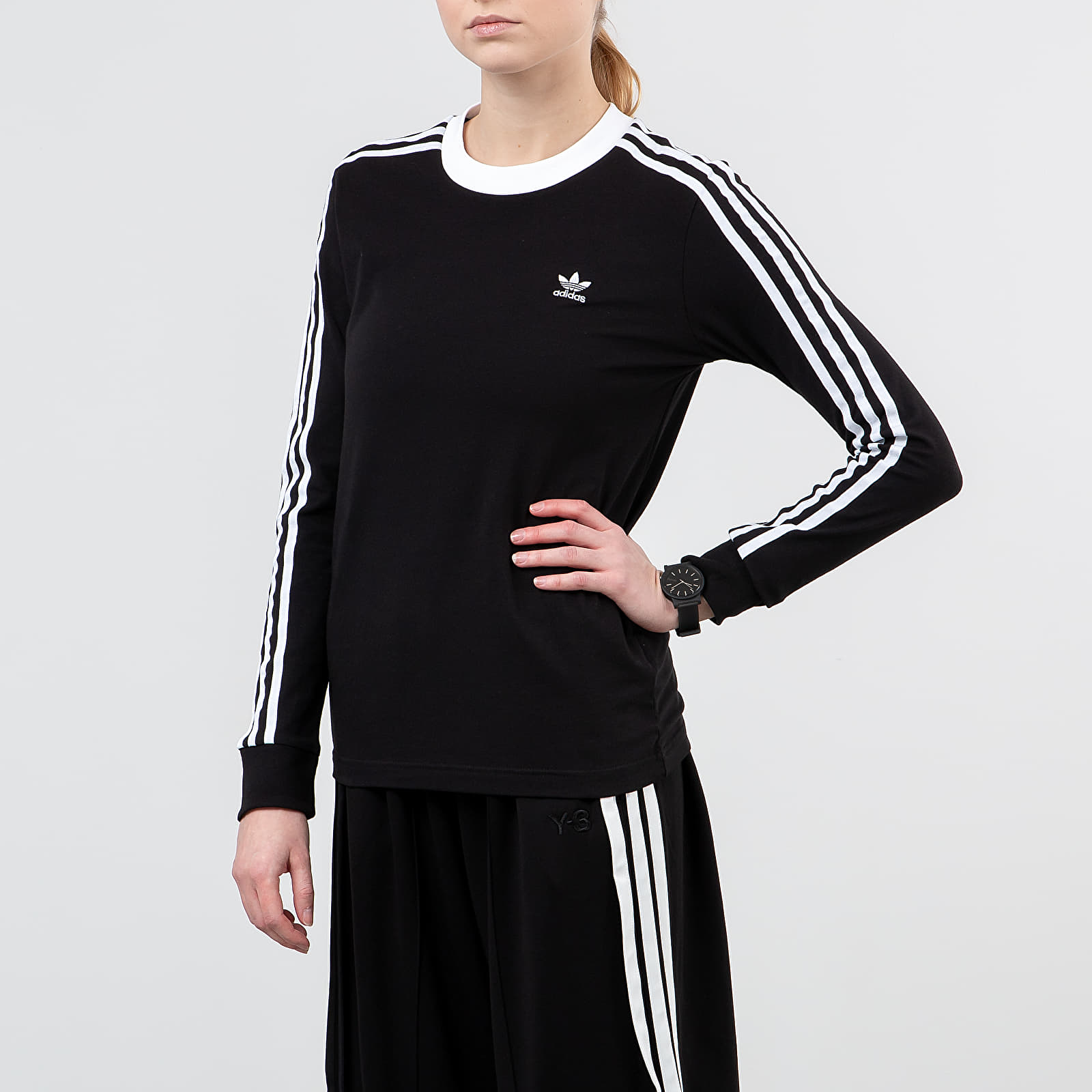 T-shirts adidas 3 Stripes Long Sleeve Tee Black/ White