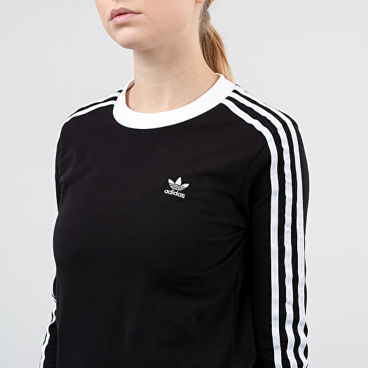 T shirts adidas 3 Stripes Long Sleeve Tee Black White Footshop