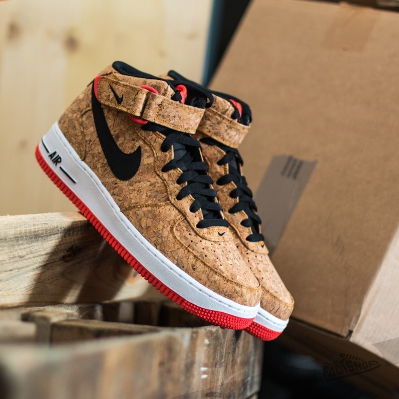 Nike Air Force 1 Mid ´07 Cork, Natural/ Black- Bright Crimson