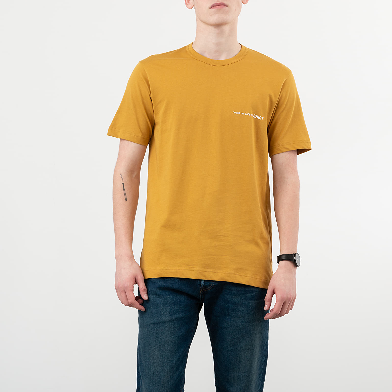 COMME DES GARCONS BOYS GRAY MULTI PLAID PATCH LOGO SHORT SLEEVE T 
