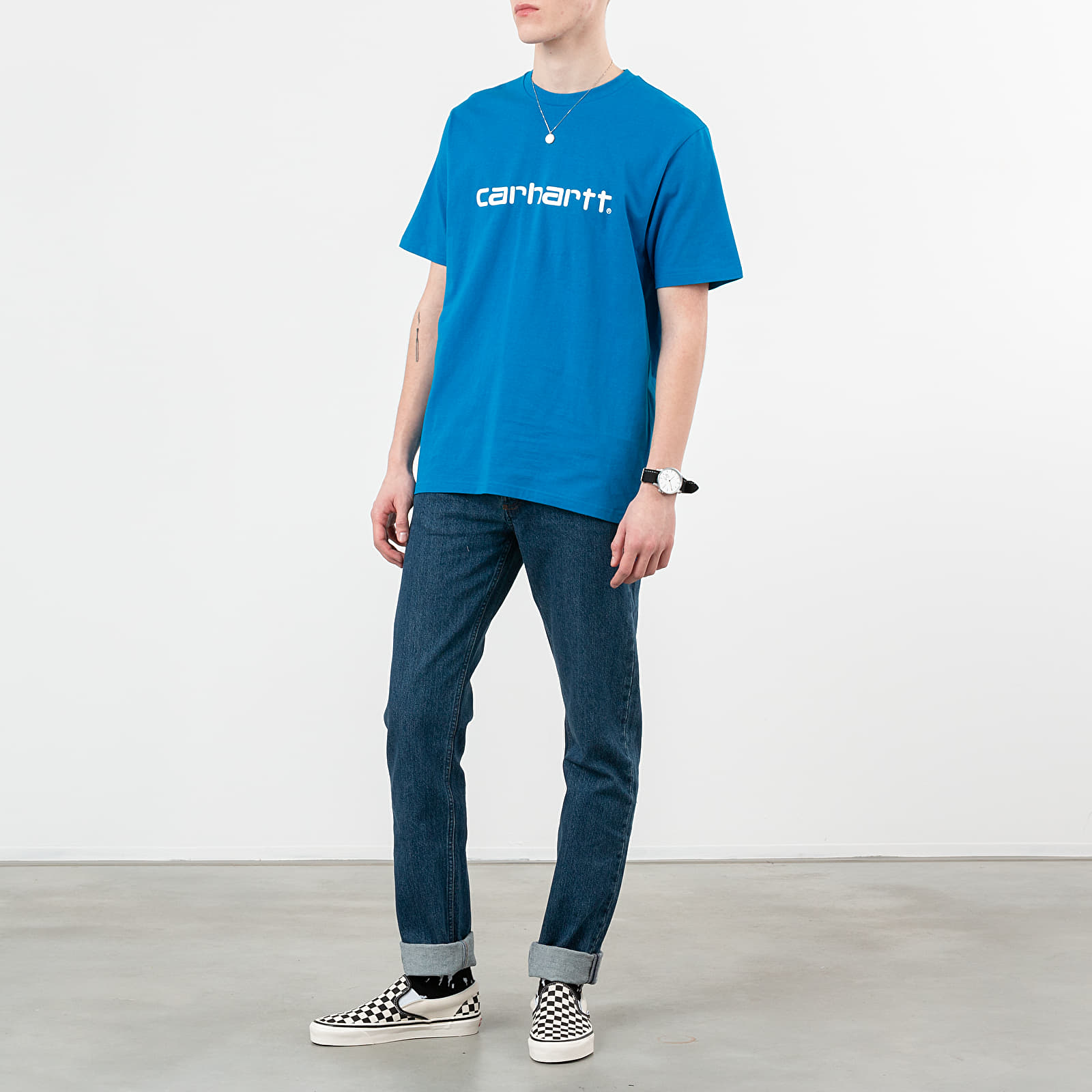 Marškinėliai Carhartt WIP Script Tee Azzuro/ White