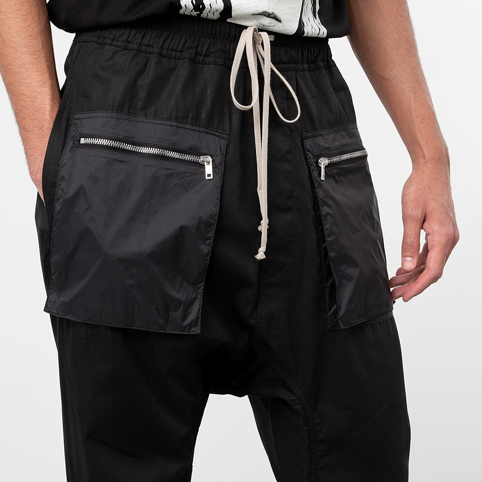 【M】Rick Owens drkshdw drawstring long Spodnie Rick Owens DRKSHDW Drawstring Long Cargo Pants Black