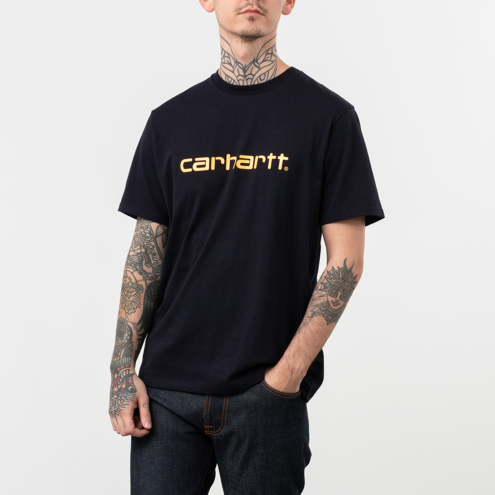 Majice i košulje Carhartt WIP Script Tee Dark Navy/ Pop Orange