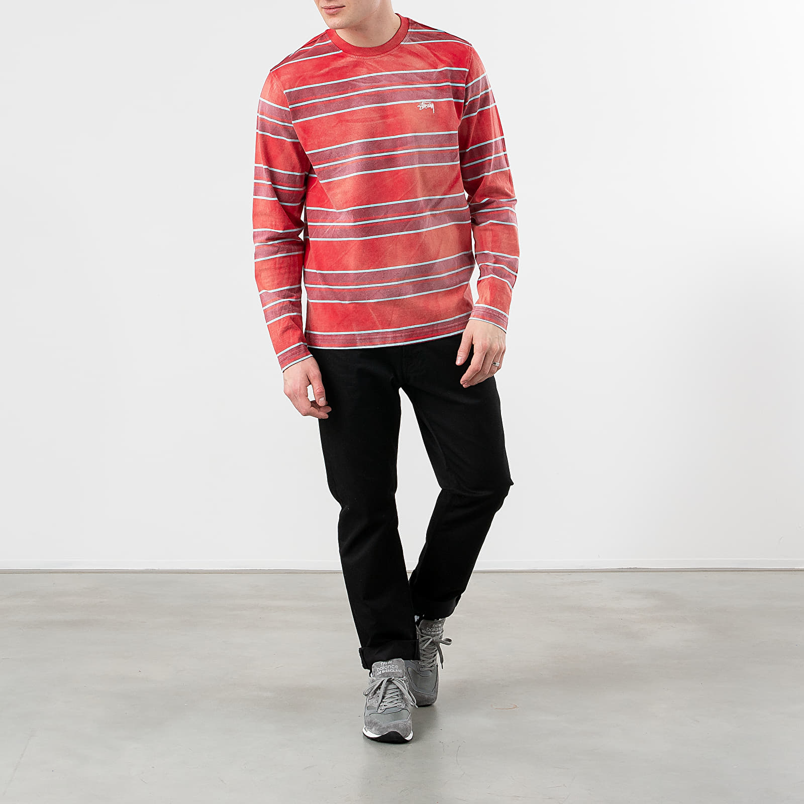 T-shirts Stüssy Bleach Stripe Crew Long Sleeve Tee Red