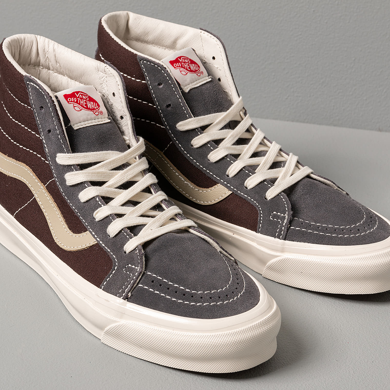 Men s shoes Vans OG Sk8 Hi LX Suede Canvas Brown Grey Footshop