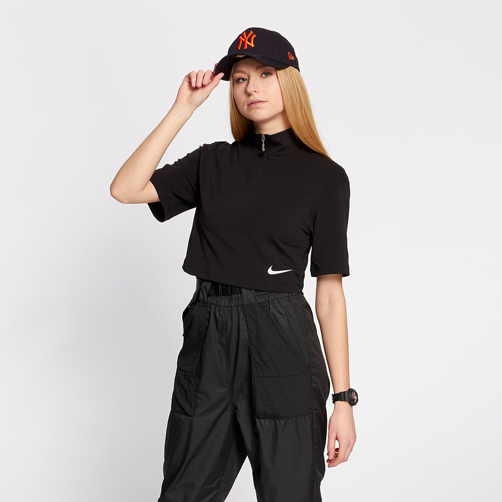Pólók Nike Sportswear Swoosh Mock Top Black/ White