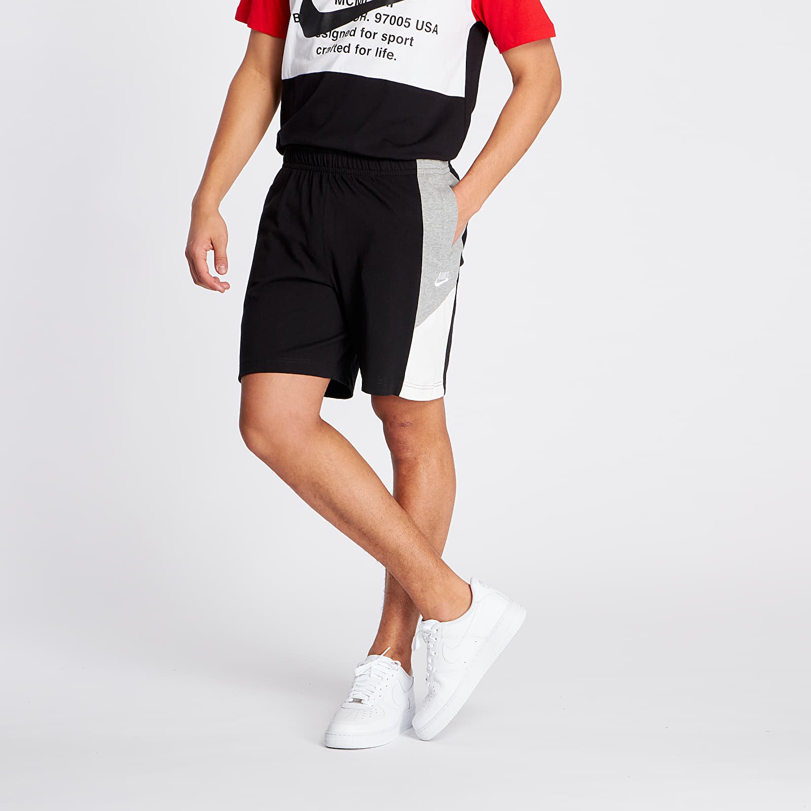 Pantaloni scurți Nike Sportswear Jersey CB Shorts Black/ Dark Grey Heather/ Sail/ White