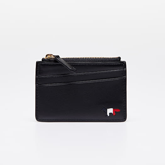 MAISON KITSUNÉ Tricolor ZIipped Leather Card Holder Black | Footshop