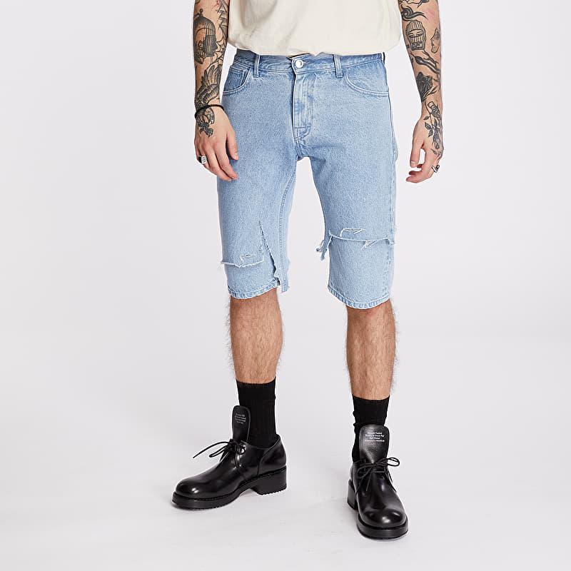 RAF SIMONS Slim Fit Destroyed Denim Shorts Blue | Footshop