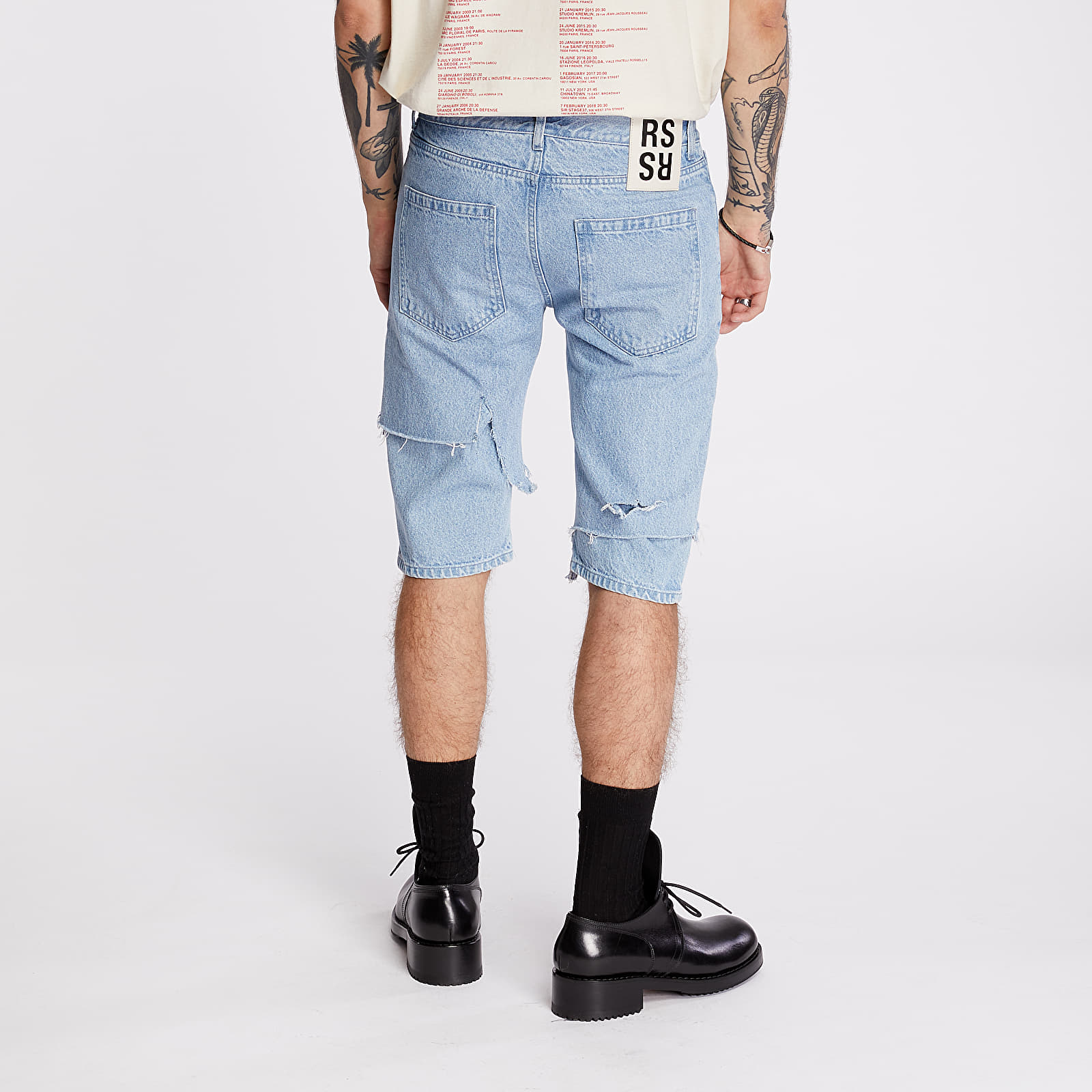 Kraťasy RAF SIMONS Slim Fit Destroyed Denim Shorts Blue