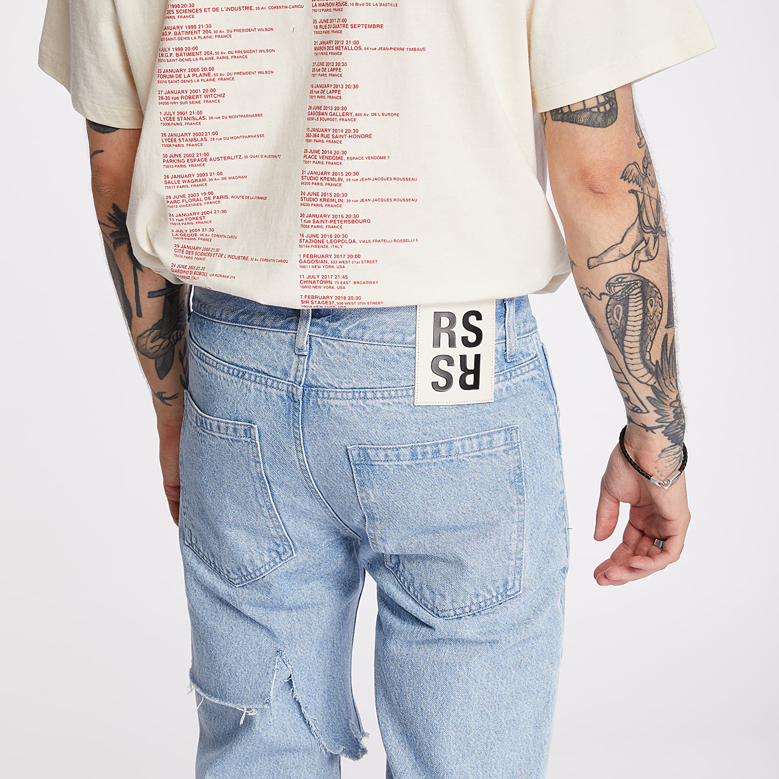 Kraťasy RAF SIMONS Slim Fit Destroyed Denim Shorts Blue