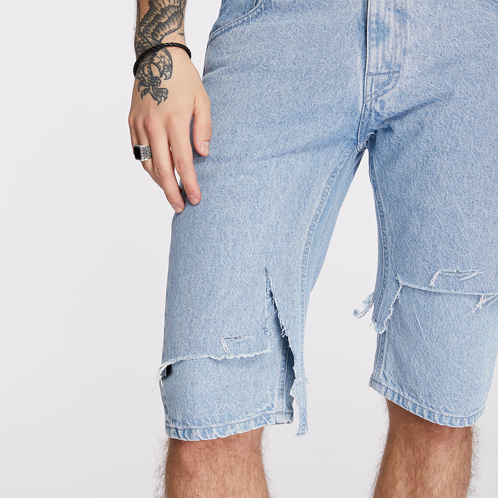 Kraťasy RAF SIMONS Slim Fit Destroyed Denim Shorts Blue