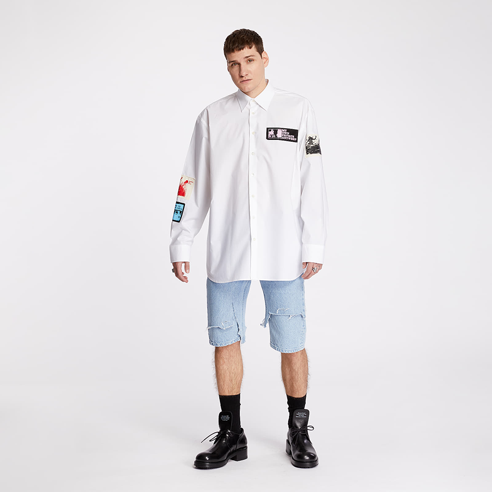 Kraťasy RAF SIMONS Slim Fit Destroyed Denim Shorts Blue