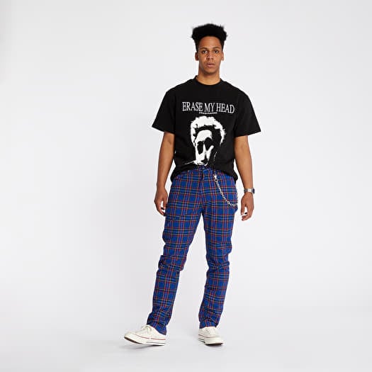 Blue and white plaid pants sales