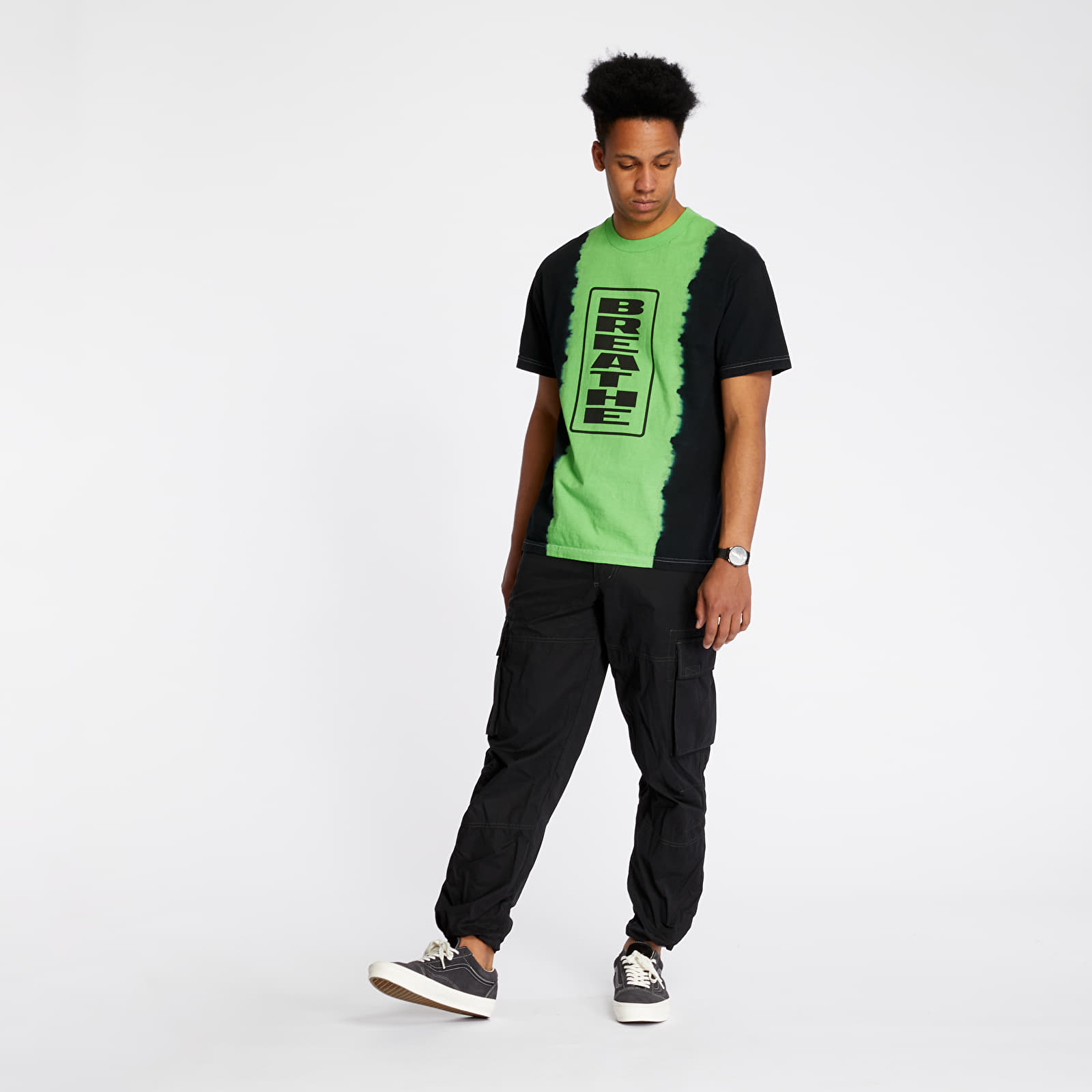 T-shirts PLEASURES Breate Split Dye Tee Black/ Green