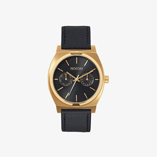 Watches Nixon Time Teller Deluxe Leather Watch Gold Black Sunray