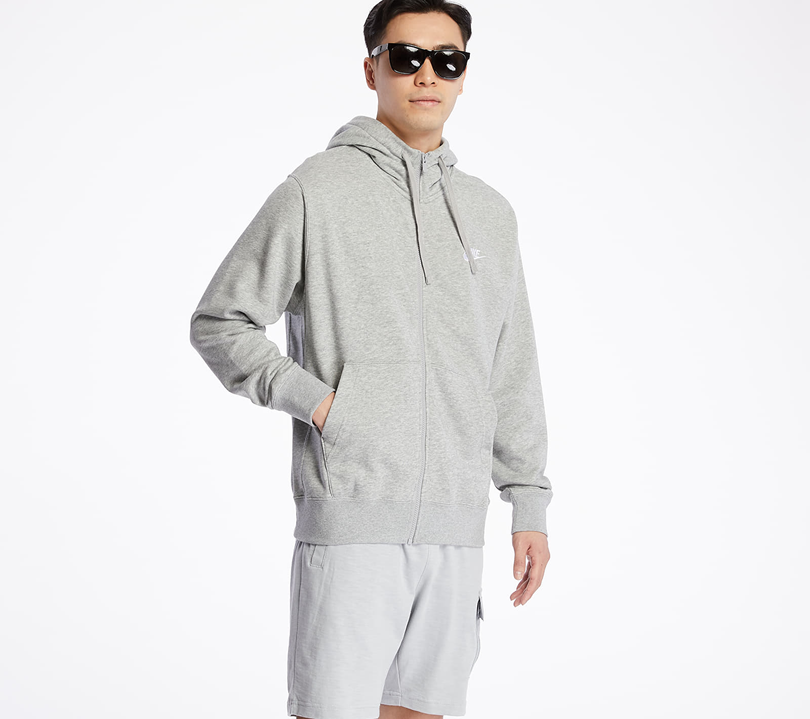 Nike - sportswear club full zip hoodie dk grey heather/ matte silver/ white