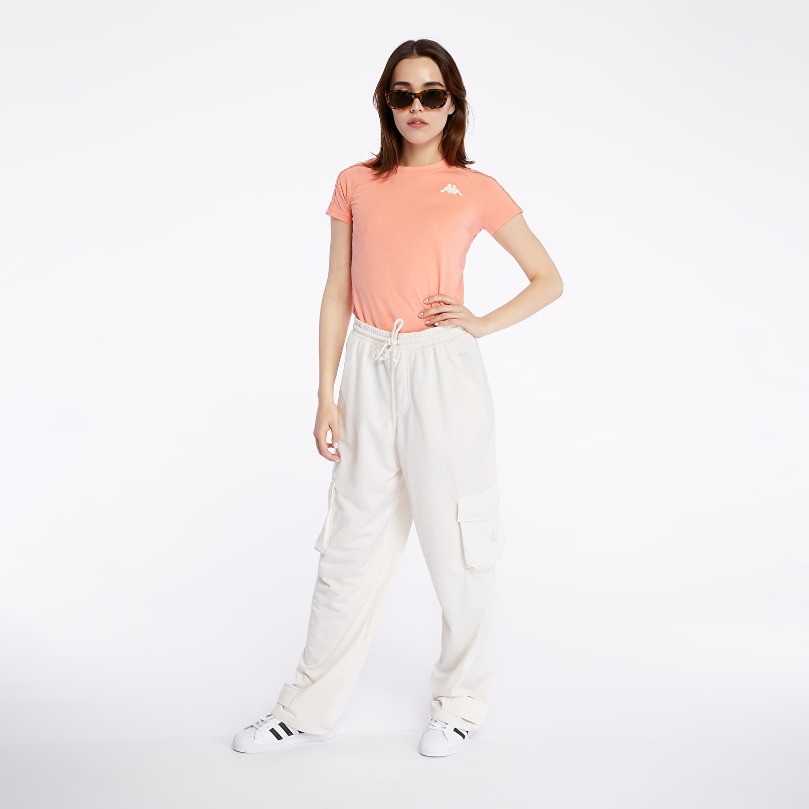 T-shirts Kappa 222 Banda Woen Tee Pink Peach/ White Antique