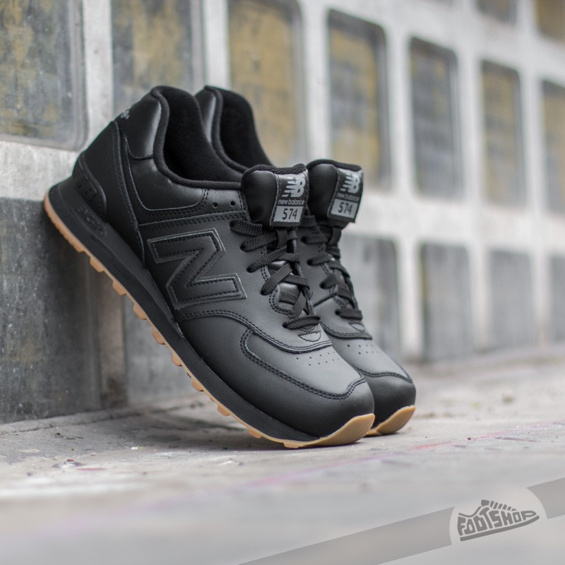 New balance 574 black leather gum sales