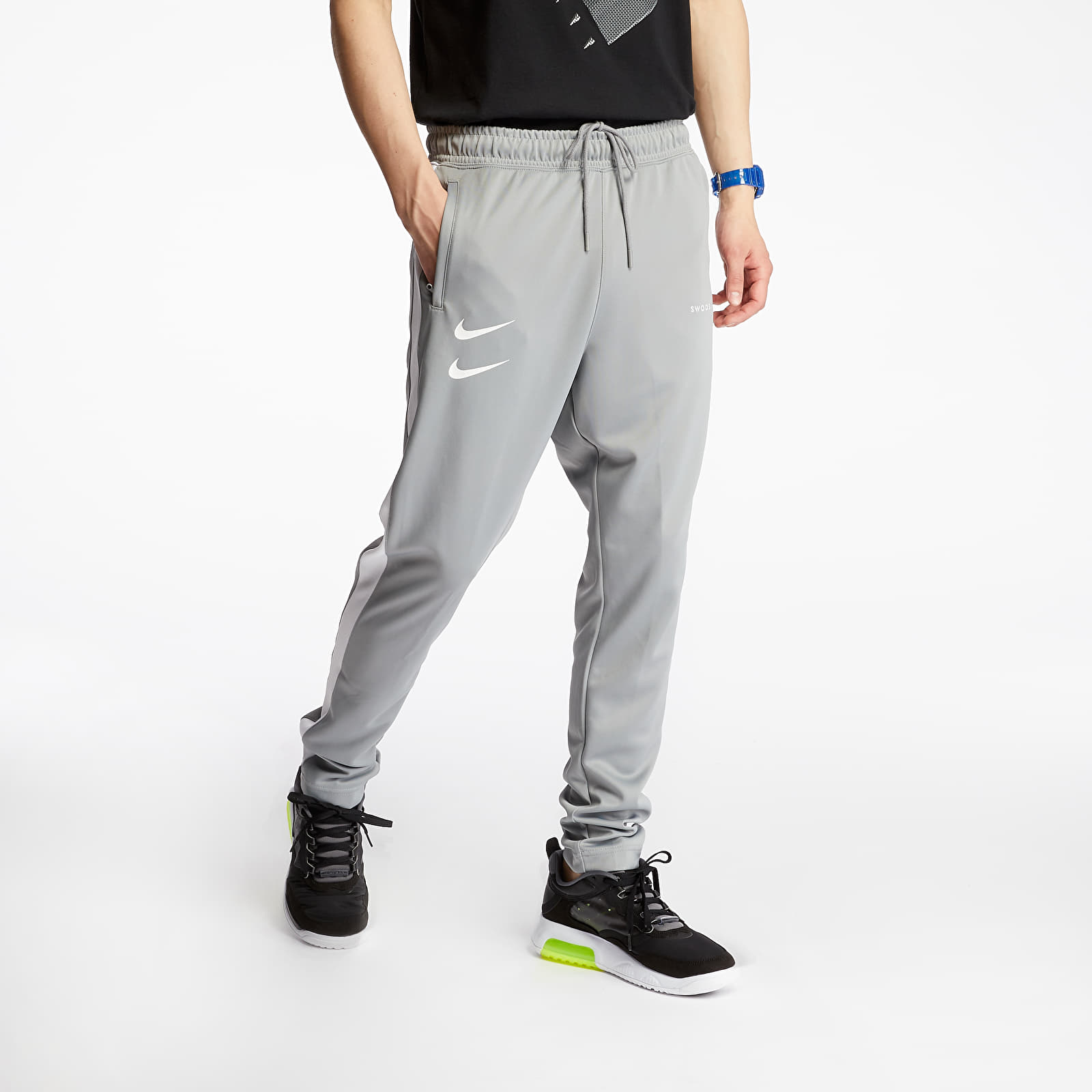 Džíny a kalhoty Nike Sportswear Swoosh PK Pants Particle Grey/ White/ Black/ White