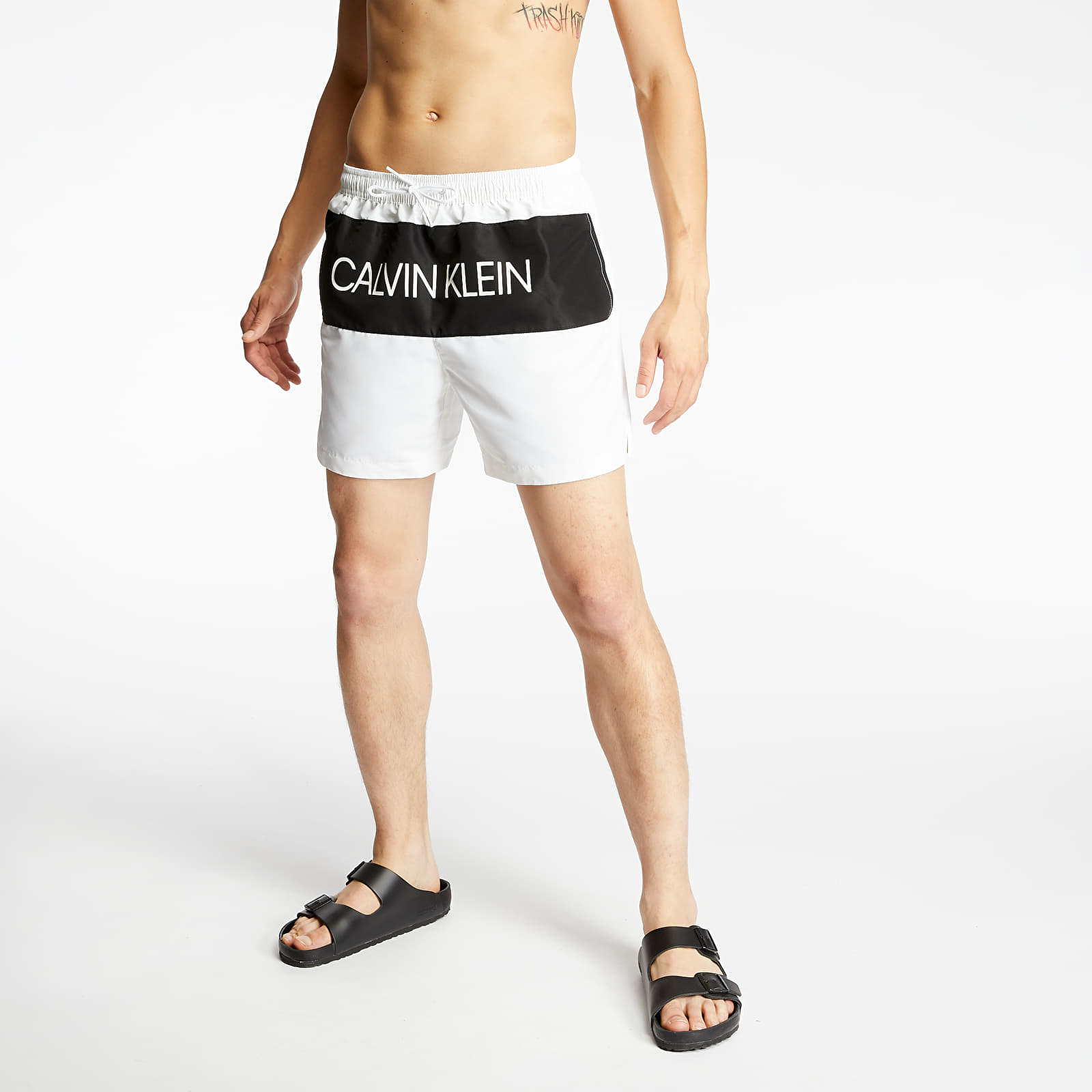 Stroje kąpielowe Calvin Klein Medium Drawstring Swim Shorts Classic White
