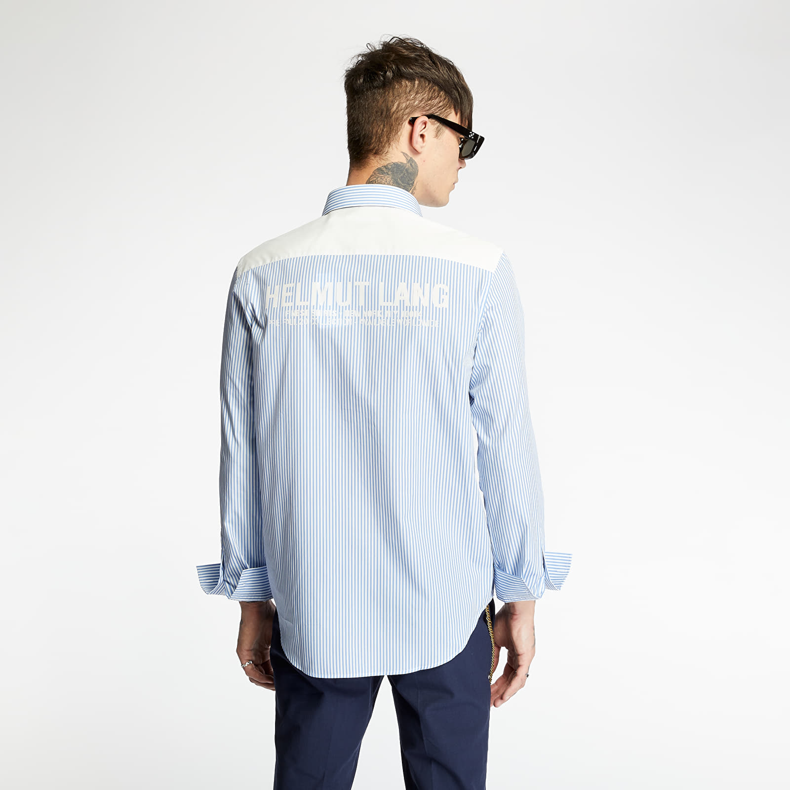 Koszule HELMUT LANG Striped Logo Print Shirt White/ Sky Blue
