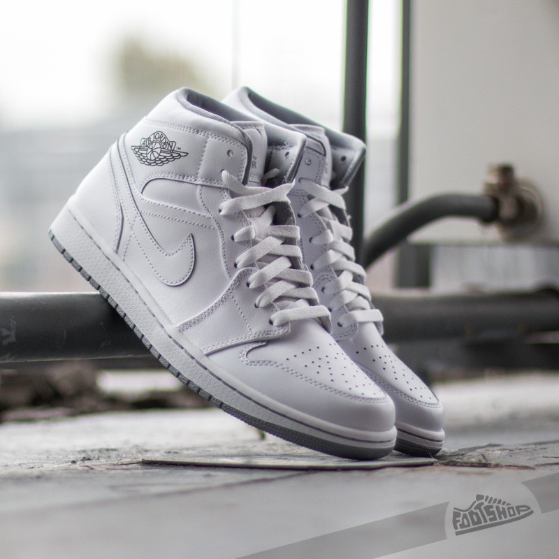 Air Jordan 1 Mid White/ White- Wolf Grey | Footshop display picture 1