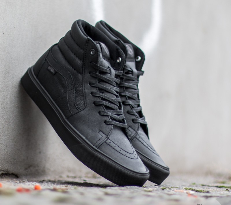 Vans high tops black leather sales