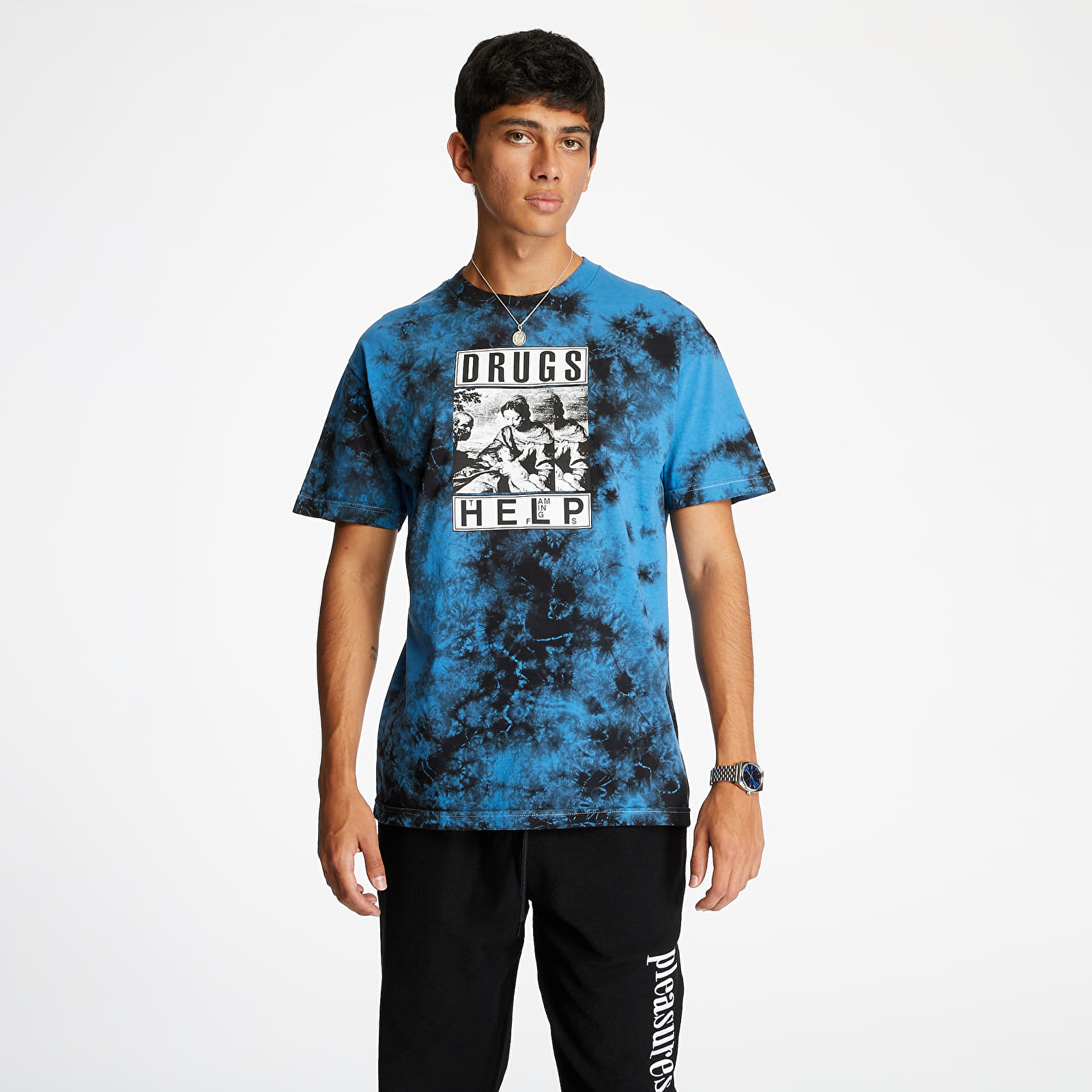 Marškinėliai PLEASURES Drugs Help Tee Blue/ Black