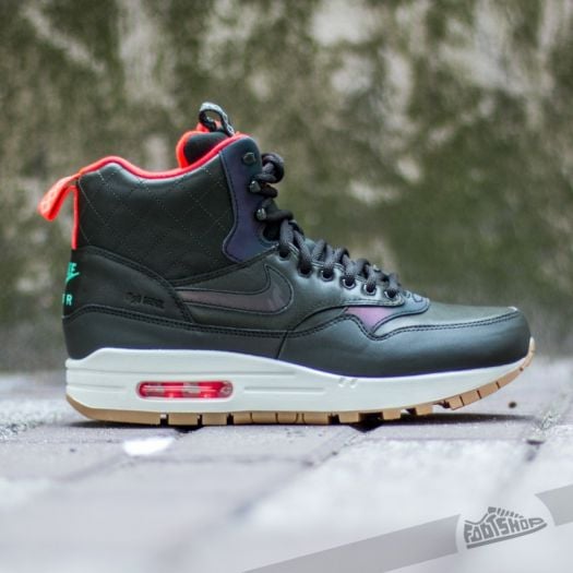 Nike W Air Max 1 Mid SneakerBoot Reflect Sequoia Black Bright Crimson Mint