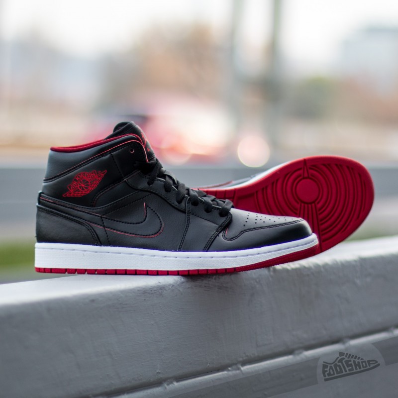 Air Jordan 1 Mid Black/ Black-White-Gym Red | Footshop