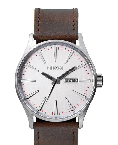 Montres Nixon Sentry Leather Silver/ Brown