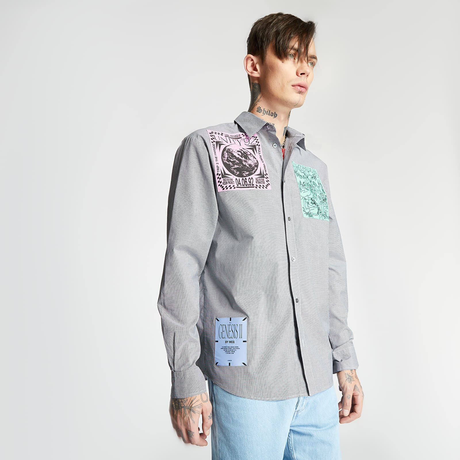 Camisas McQ Relaxed Printed Patched Shirt OXFORD