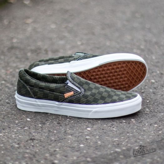 Vans Classic Slip On California Washed Herringbn Grn Chk