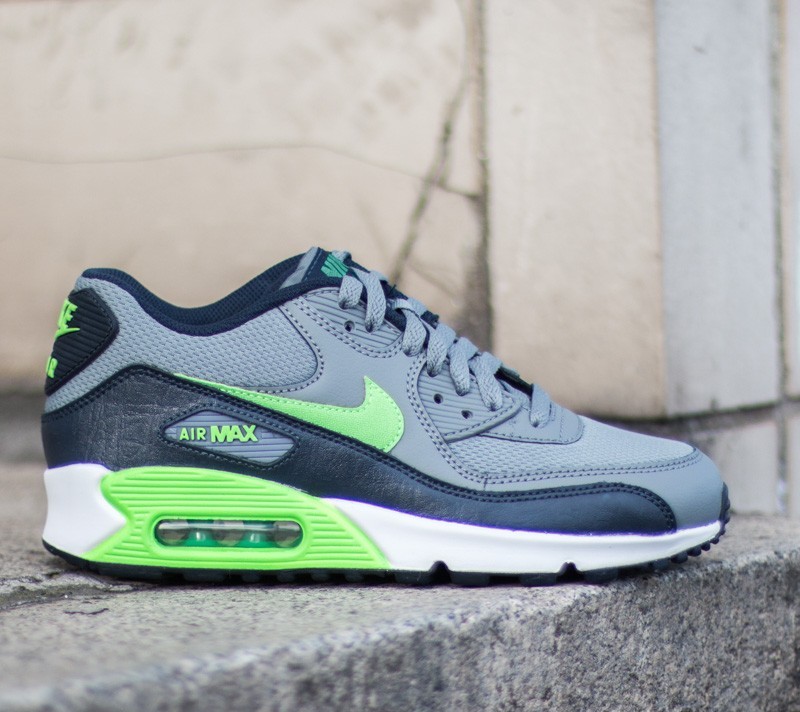Zapatillas mujer Nike Air Max 90 Mesh (GS) Clear Grey/ Voltage Green-Obsidian-Lucid Green
