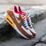 Nike Air Max 90  Premium White/ Metallic Gold Grn- Tawny- Gym Royal