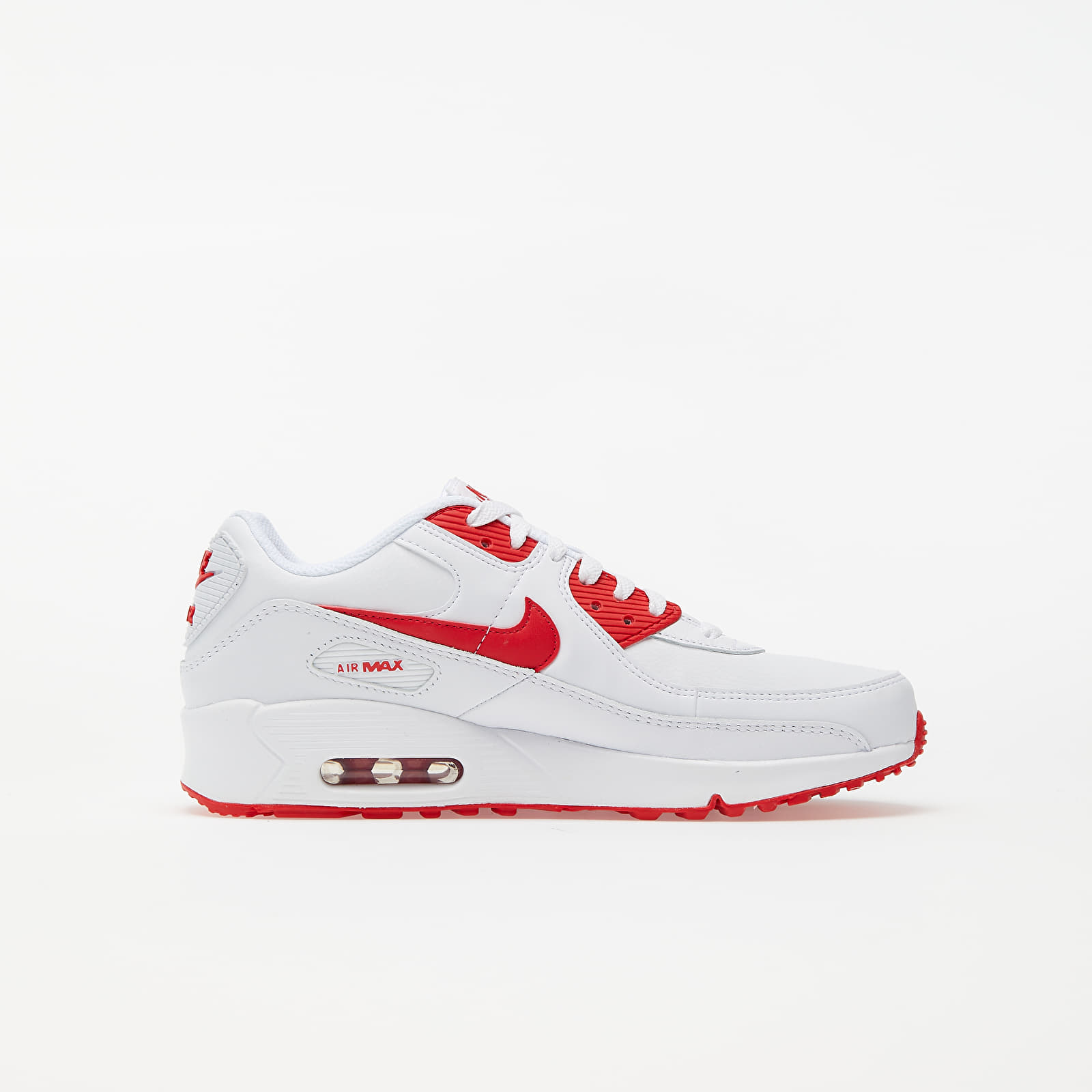 Kids sneakers and shoes Nike Air Max 90 Leather GS White Hyper Red Black Footshop