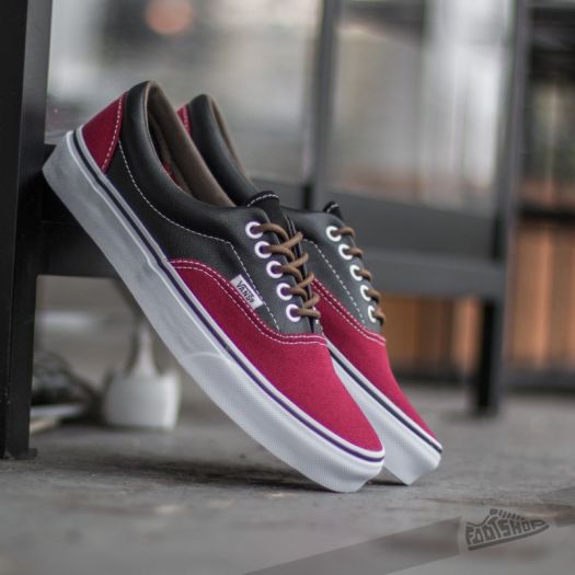 Men s shoes Vans Era Leather Plaid Rhubarb Black Footshop