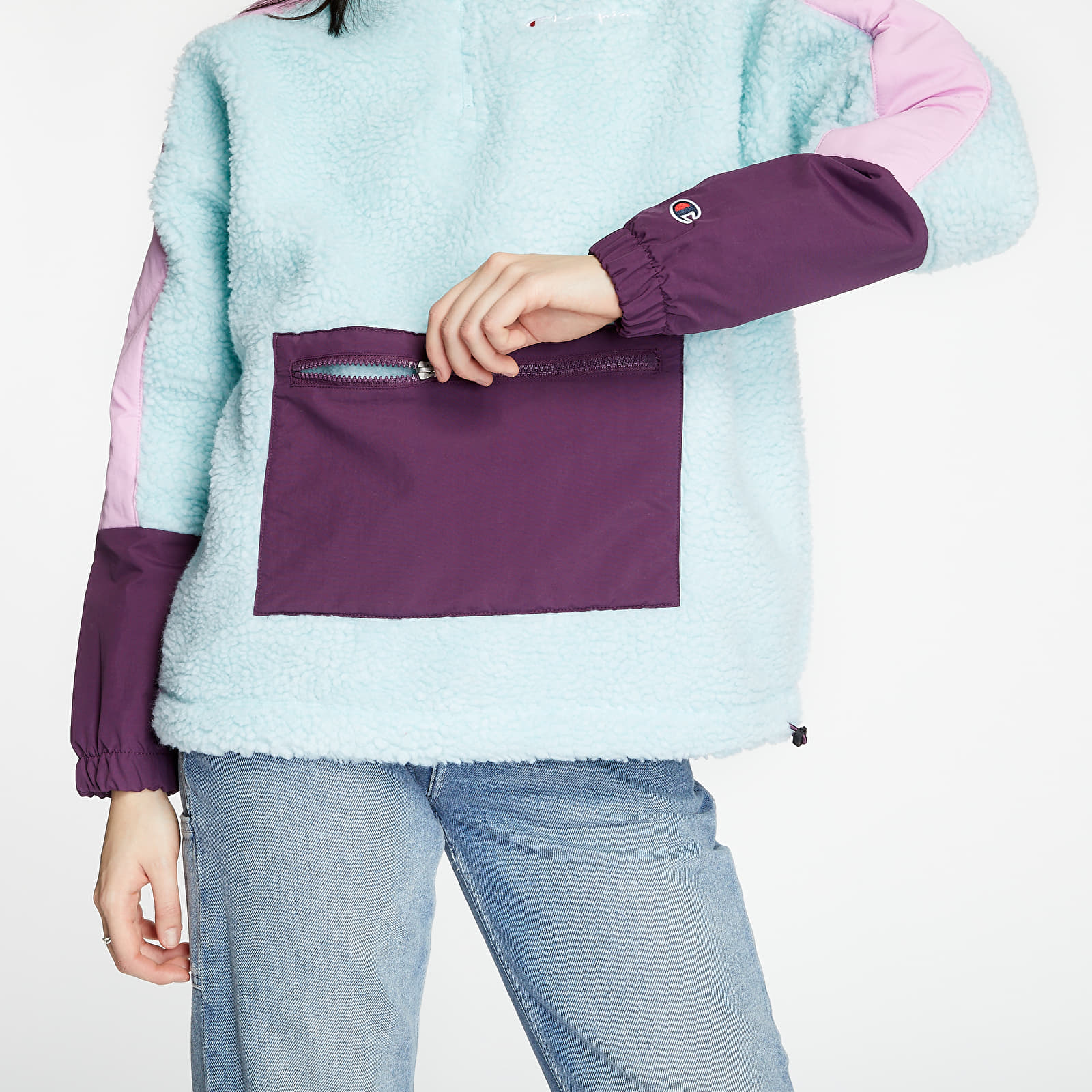 Sweatshirts Champion Fleece Quater Zip Pullover Sky Blue/ Pink