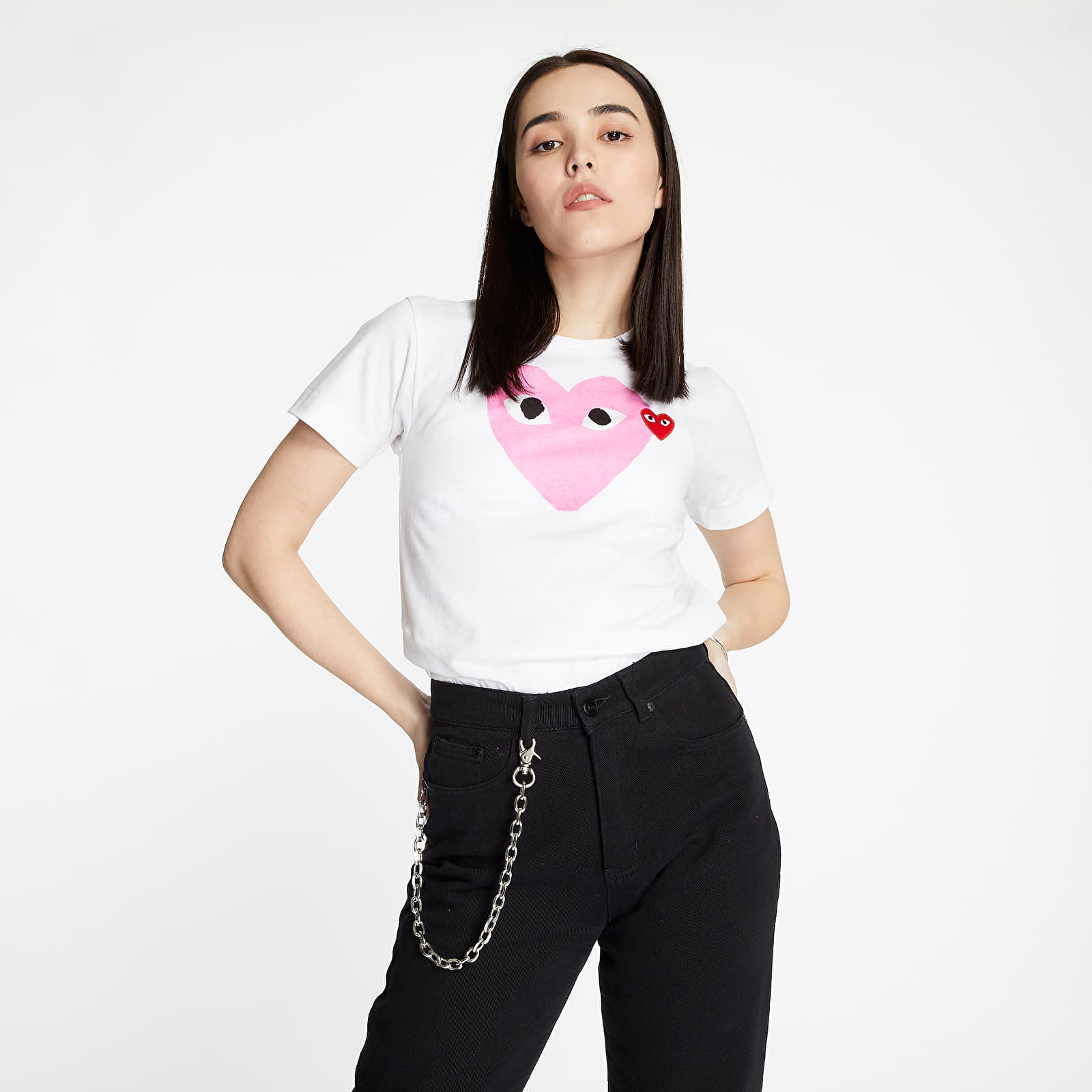 T-Shirts Comme des Garcons PLAY Tee White/ Pink