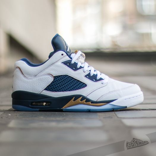 Jordan 5 navy blue and gold sale