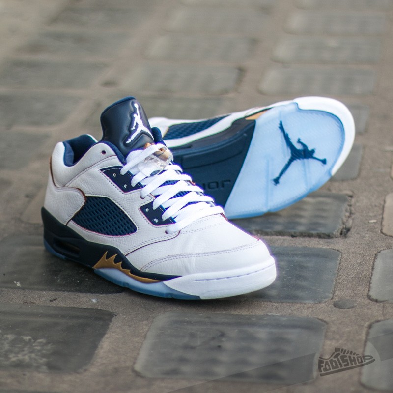 Scarpe uomo Air Jordan 5 Retro Low White/ Metallic Gold Star- Mid Navy