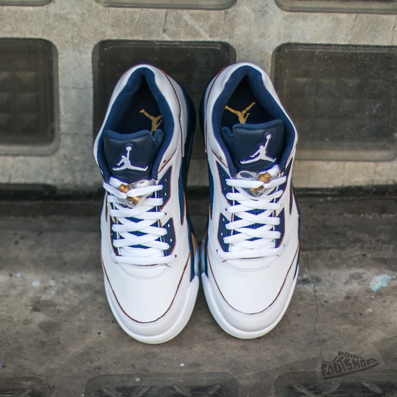 Scarpe uomo Air Jordan 5 Retro Low White/ Metallic Gold Star- Mid Navy