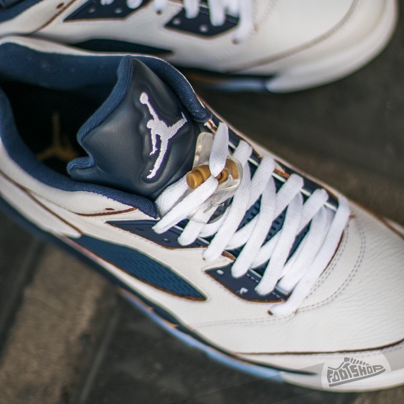 Scarpe uomo Air Jordan 5 Retro Low White/ Metallic Gold Star- Mid Navy