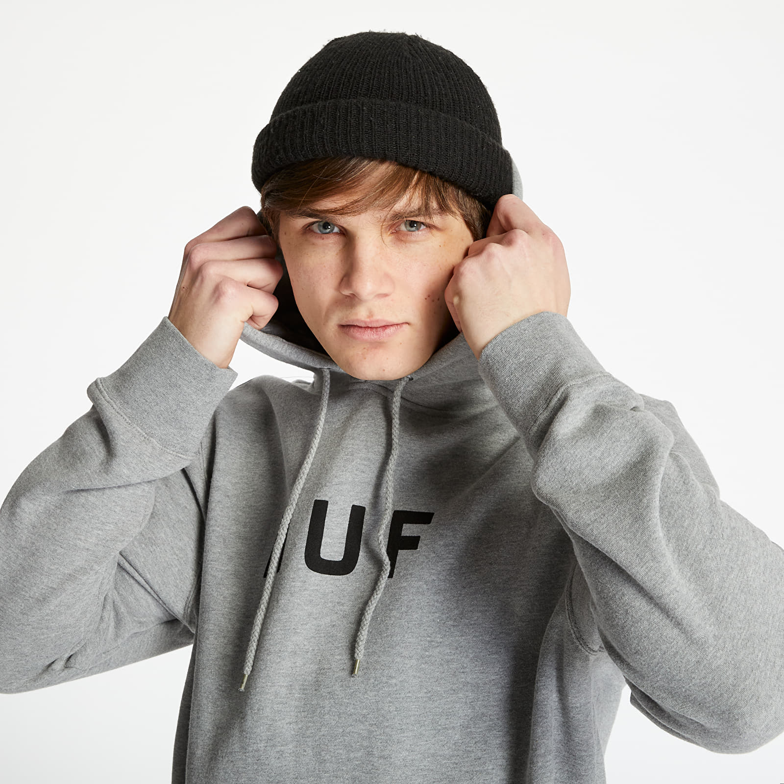 Hanorace HUF Essentials OG Logo Hoodie Grey Heather