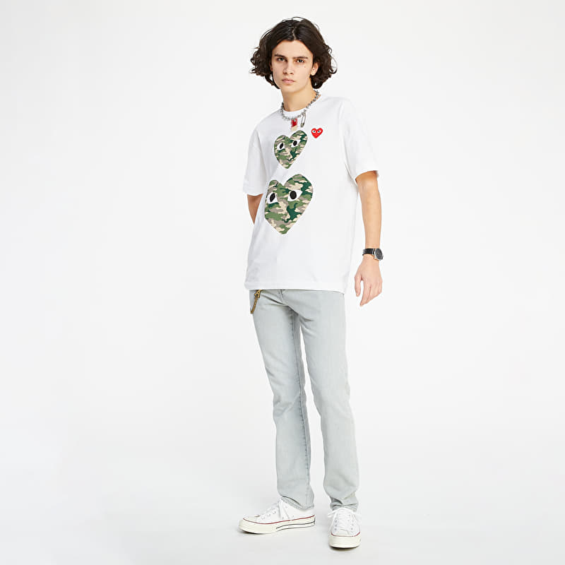 T-krekls Comme des Garçons Camouflage Double Heart TEE White