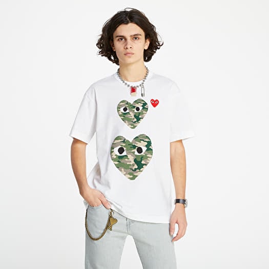 T shirts Comme des Gar ons Camouflage Double Heart TEE White